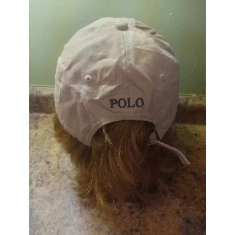 Polo Ralph Lauren Tan Chino Cotton Baseball Cap Navy Pony Logo Adjustable Hat